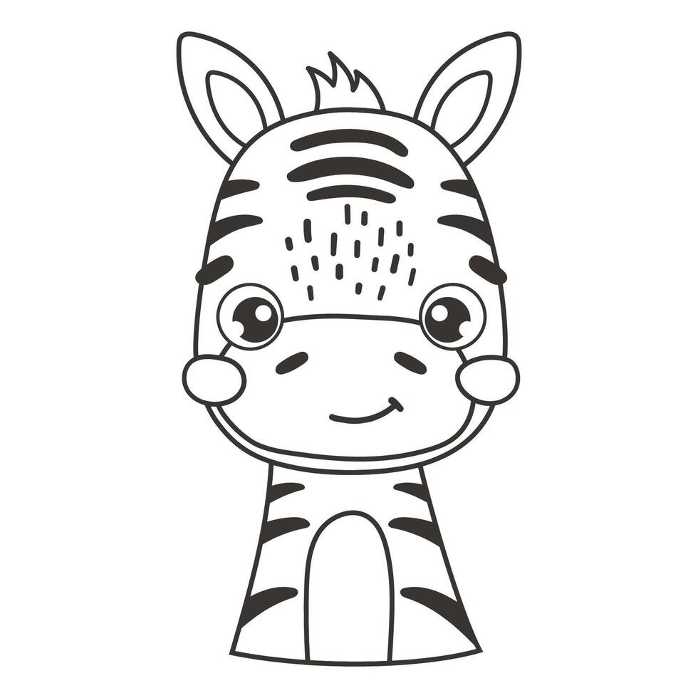 Cute line zebra animal isolated, funny animal, kids illustration, cartoon style vector