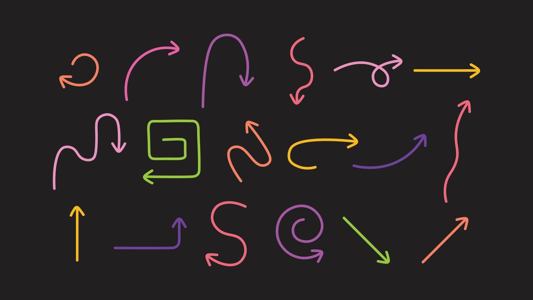 Simple lines hand drawn arrows set. Doodle style arrows. Simple Line collection., colored line vector