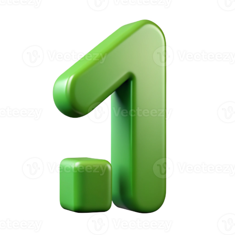 harmonious beautiful Number character with a straight vertical line. Flat green color, clean lines with Scalable Design. premium png