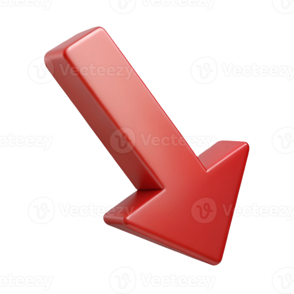 radiant timeless Downward pointing arrow symbolizing decline. Clean lines, flat color, single-weight stroke with Scalable Design. png