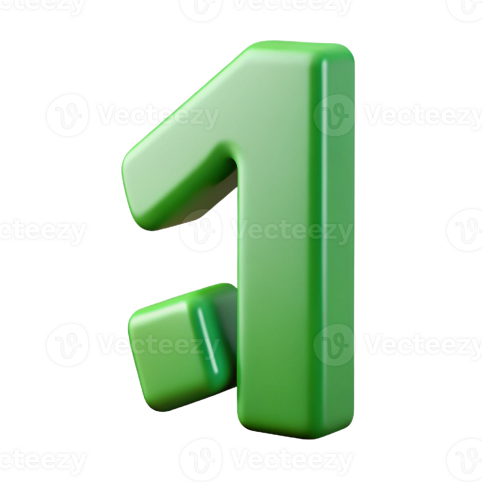 pristine rare Number character with a straight vertical line. Flat green color, clean lines with Scalable Design. png