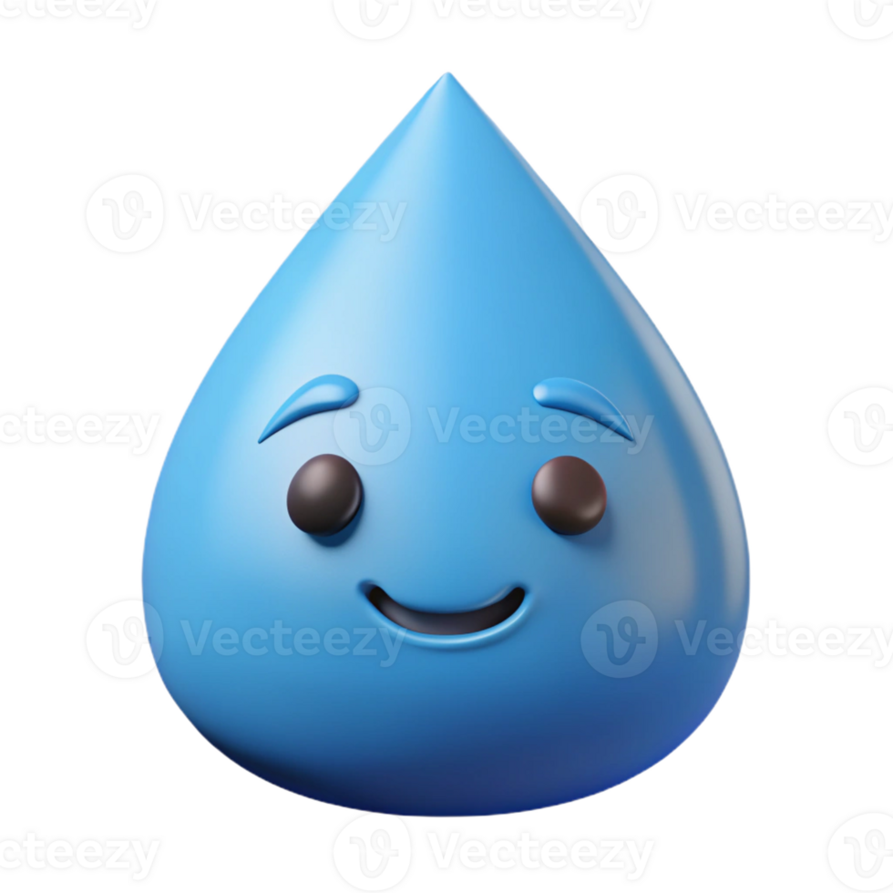 hypnotic impressionist Teardrop-shaped raindrop character with a smiling face. Clean lines, scalable, flat color with Scalable Design. crisp png