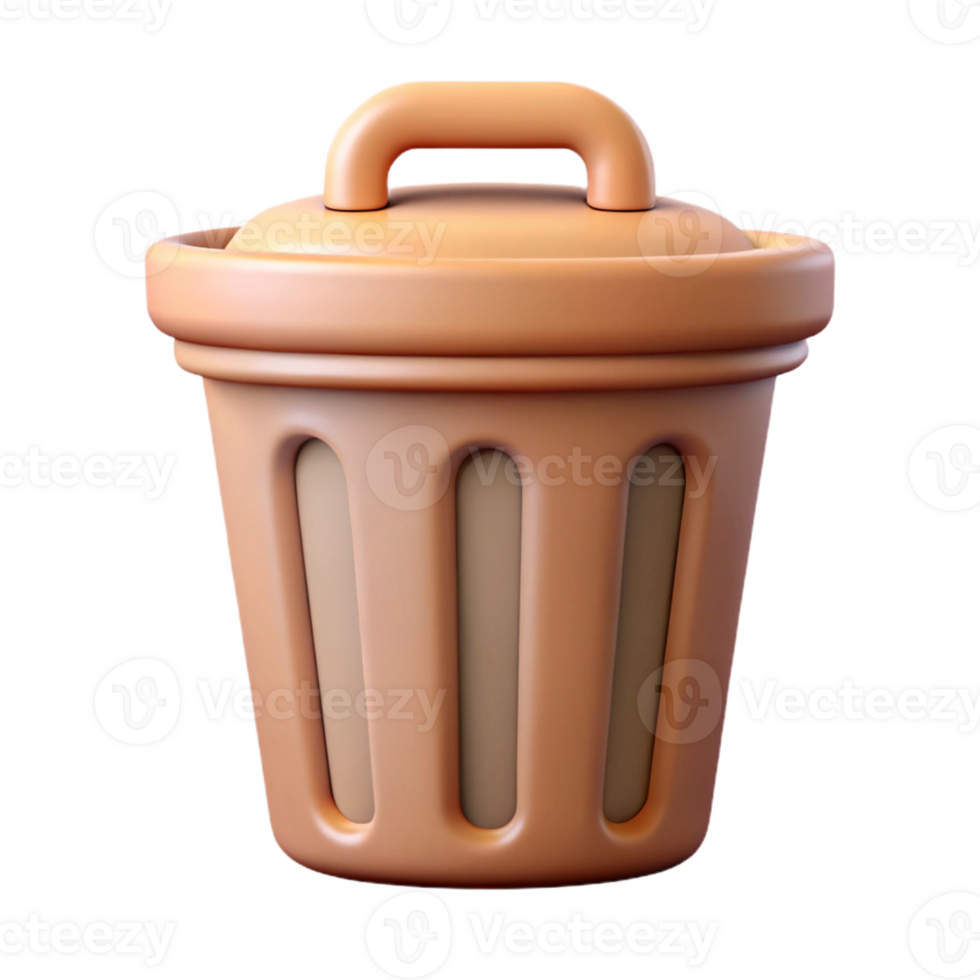 notable art deco Pictogram of a trash can. Crisp edges, minimal, flat color with Scalable Design. museum quality png