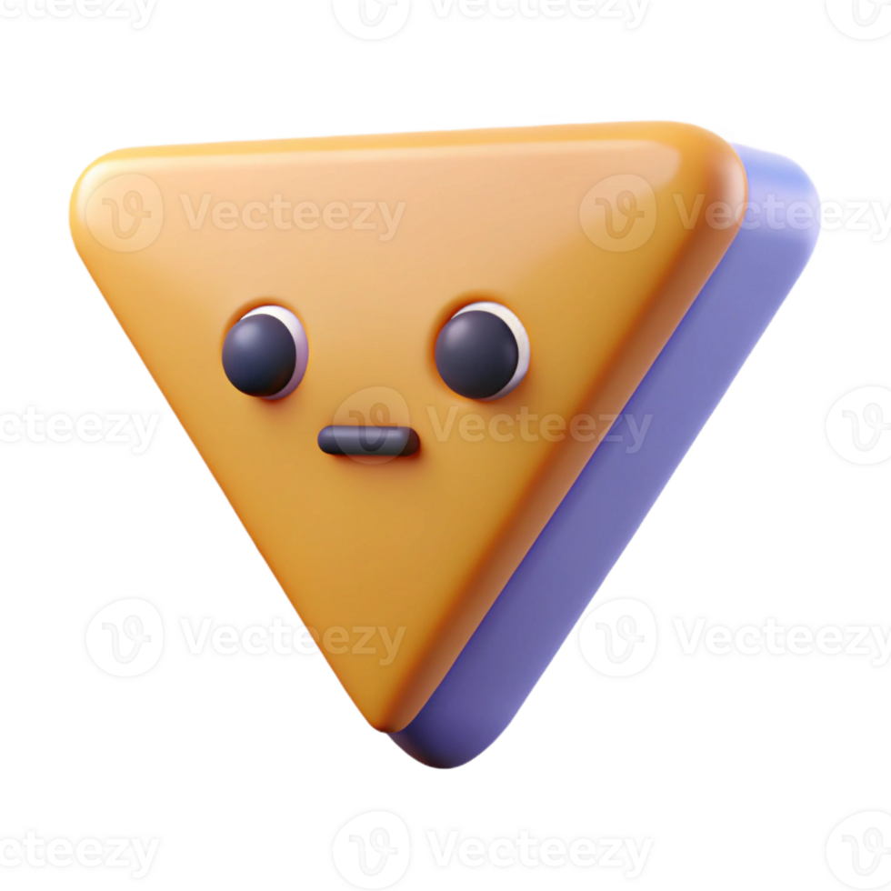 passionate enchanting Downward-pointing triangle character with a simple face. Minimal design, single-weight stroke with Scalable Design. studio quality png