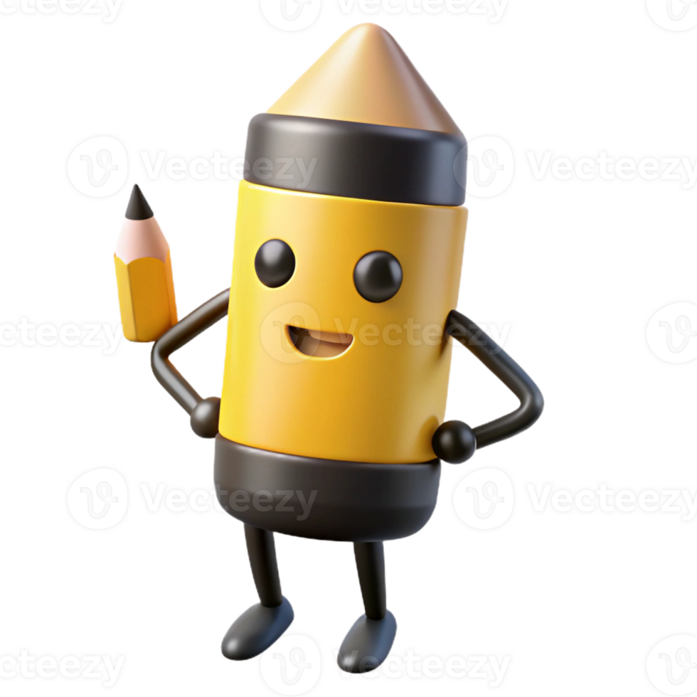 spectacular dynamic industrial Pencil character with a pointed tip, flat yellow and black, crisp edges with Scalable Design. refined png