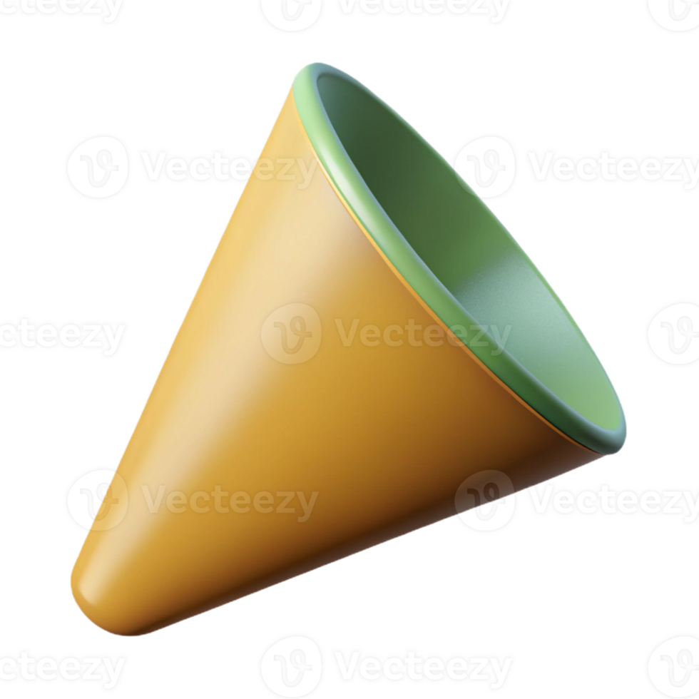 stunning reflective rustic Orthographic projection of a cone. Symmetrical, clean lines, flat color with Scalable Design. crisp png