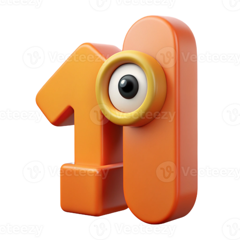 acclaimed abstract Number character with a single circular eye. Minimal design, clean lines with Scalable Design. handcrafted png