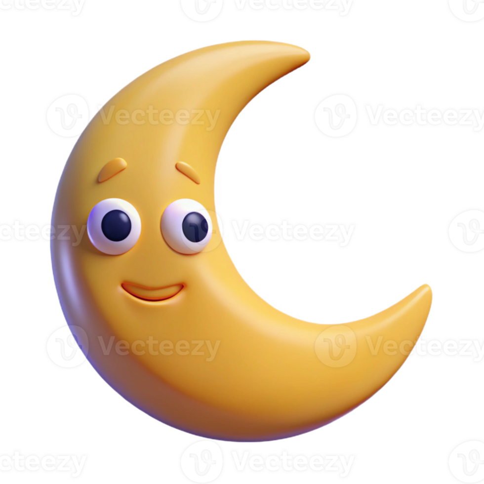 memorable retro Smiling crescent moon character, round eyes, simple smile. Clean lines, flat color, minimal design with Scalable Design. flawless png