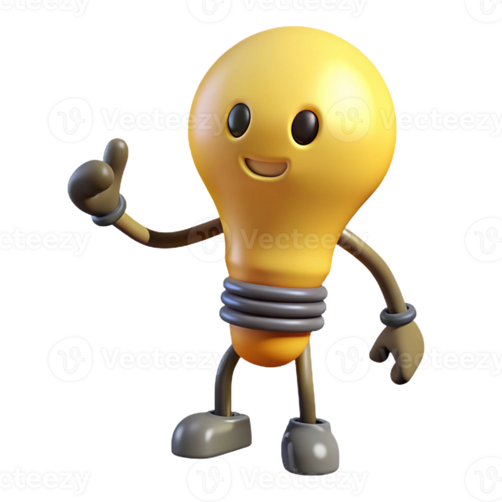 impressive melancholic urban Lightbulb character with a pear-shaped bulb and filament. Flat yellow color, with Scalable Design. original png