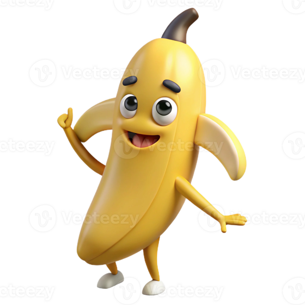 majestic art deco Banana character with a peel, flat yellow, with Scalable Design. 4K png