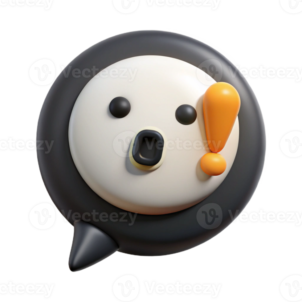 serene quintessential Speech bubble character with an exclamation point, flat white and black with Scalable Design. png