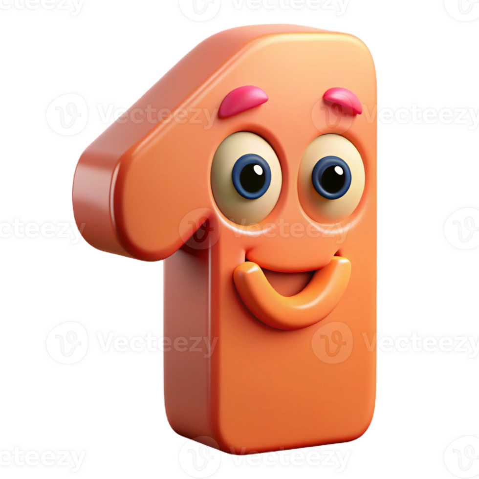 playful hypnotic Number character with a single eye, smiling mouth. Minimal design, crisp edges, flat color with Scalable Design. genuine png