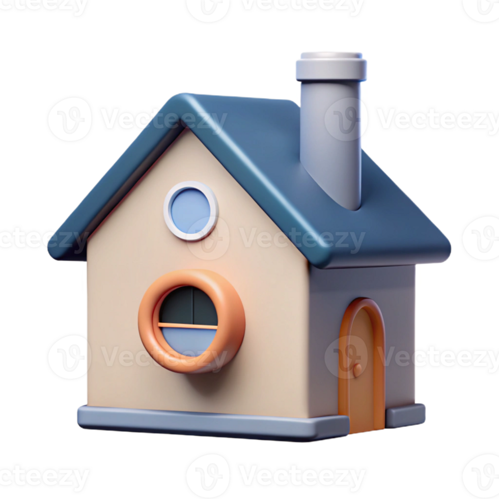 hypnotic energetic coastal Square house with a chimney and circular window. Flat color, clean lines, minimal details with Scalable Design. precision png