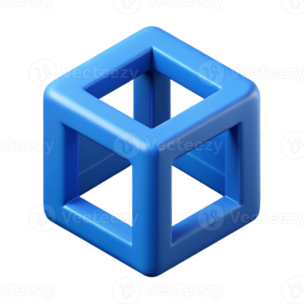 splendid creative Geometric cube with clean lines. Single-weight stroke, blue flat color. with Scalable Design. premium png