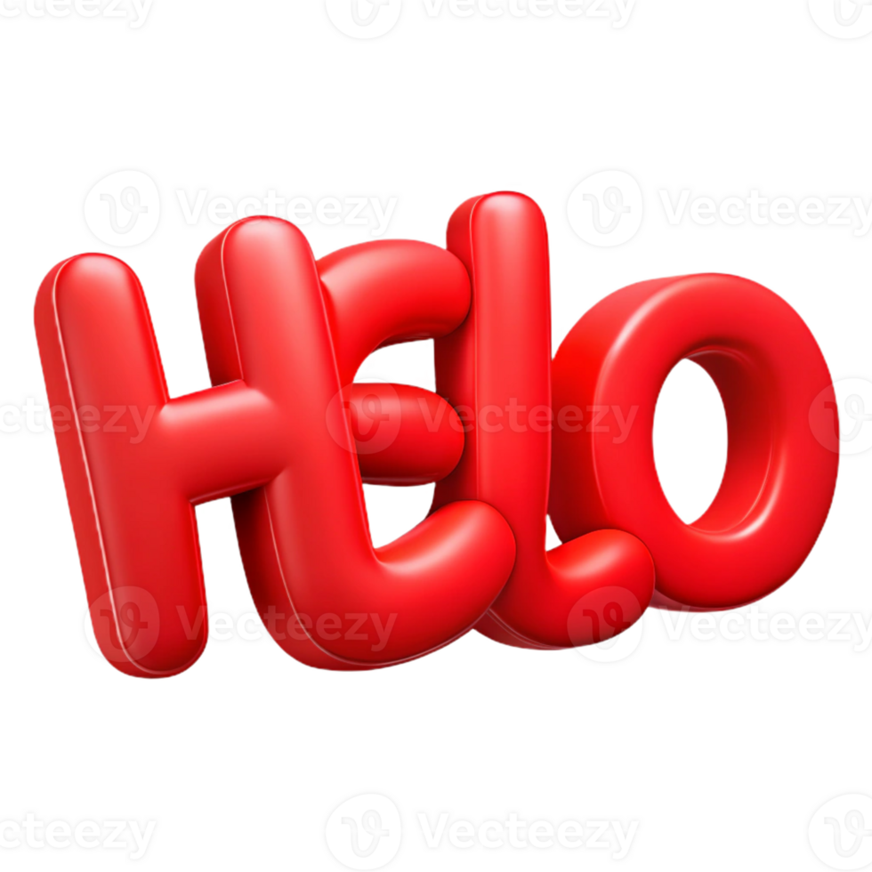 memorable surreal Bold, sans-serif HELLO in bright red. Clean lines, flat color with Scalable Design. exclusive png