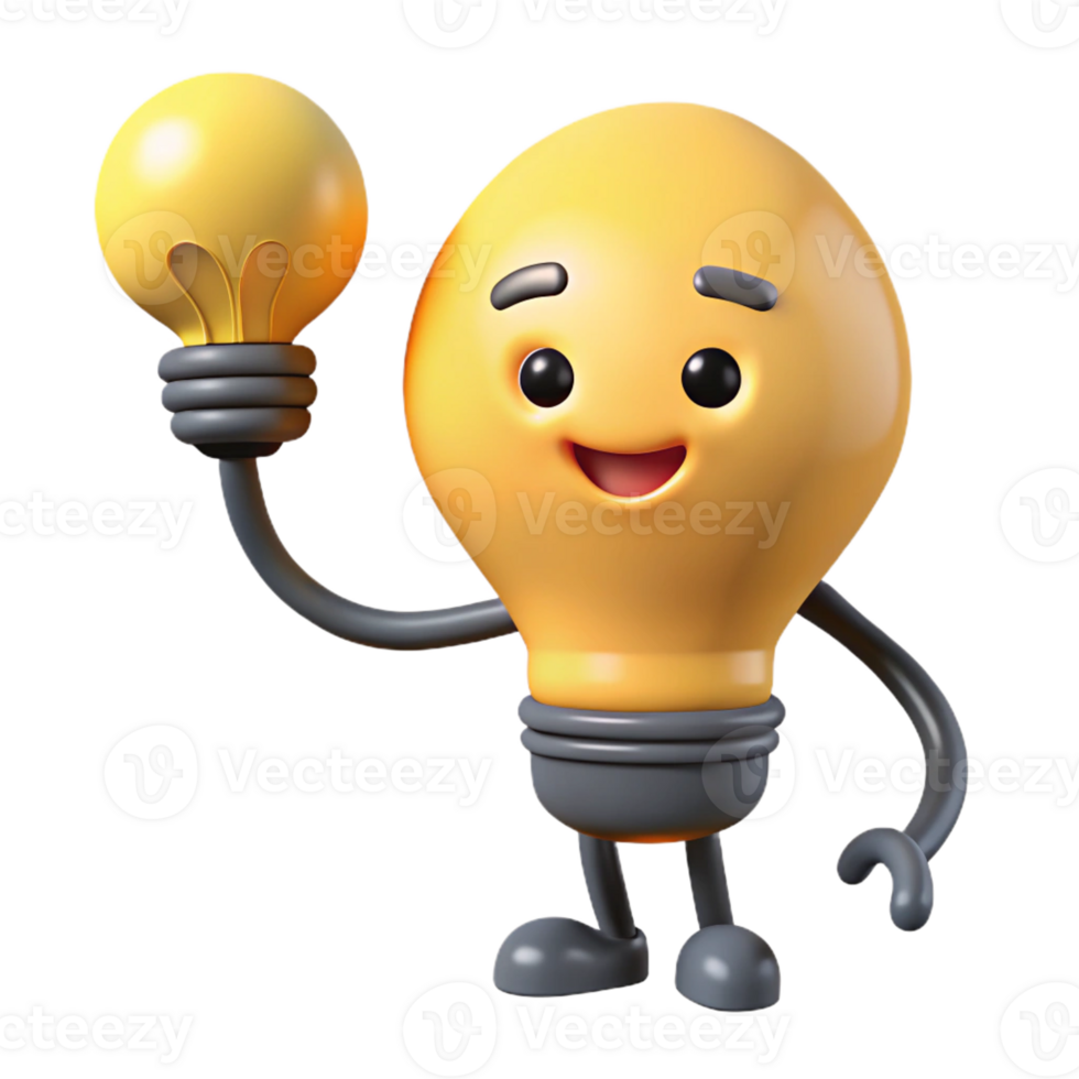whimsical striking Lightbulb character with a pear-shaped bulb and filament. Flat yellow color, with Scalable Design. premium png