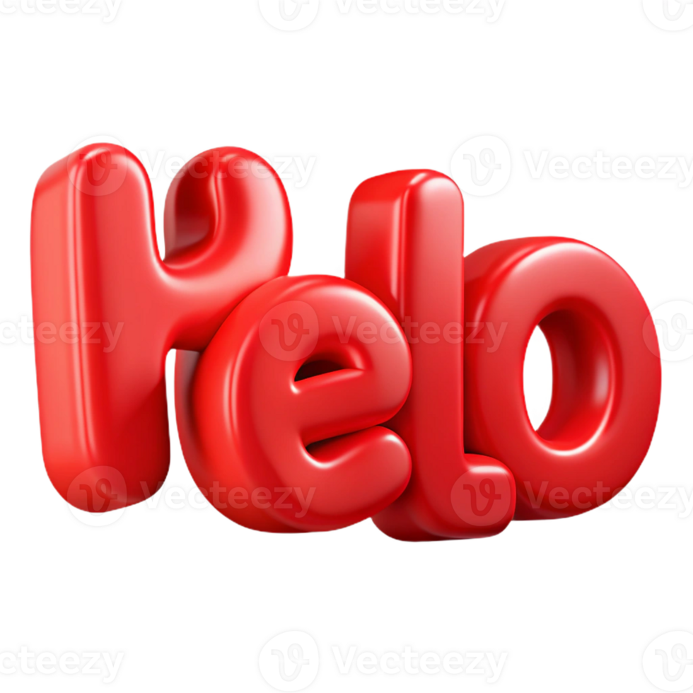 vibrant reflective artistic Bold, sans-serif HELLO in vibrant red. Clean lines, flat color with Scalable Design. sharp png
