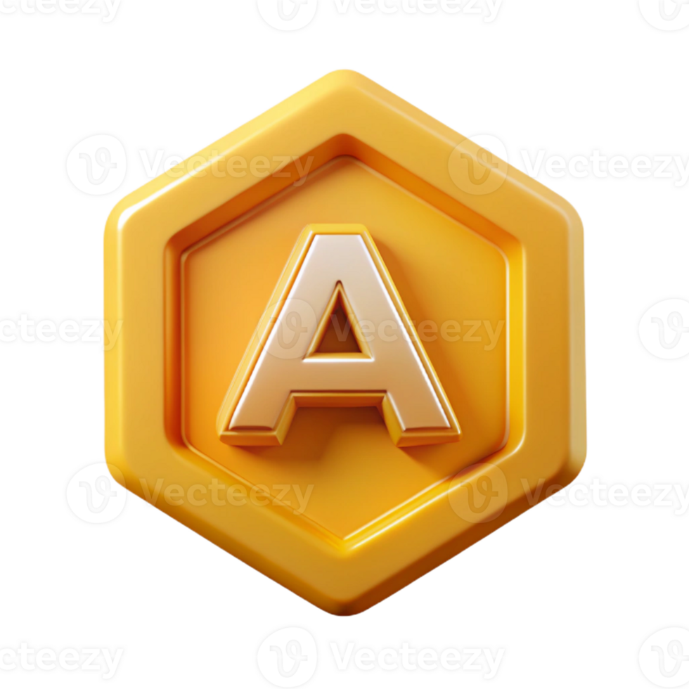quintessential impressionist Octagonal badge with letter 'A', symmetrical, flat mustard yellow with Scalable Design. premium png