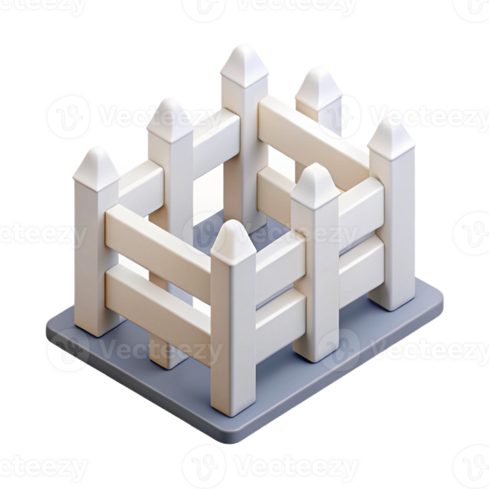 striking vintage Flat color isometric fence with clean lines and white pickets with Scalable Design. professional png