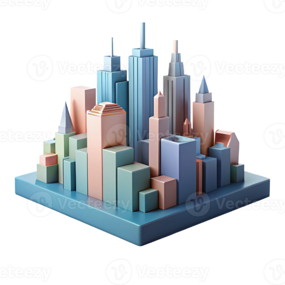 iconic retro Geometric rendering of a city skyline. Flat color, crisp edges with Scalable Design. artisan png
