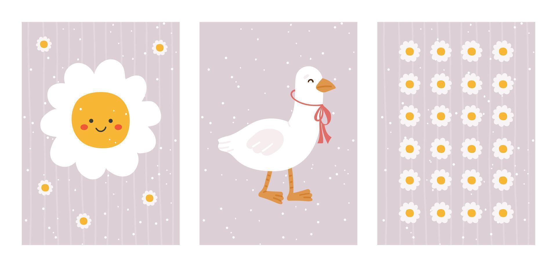 Spring greeting card, poster with spring cute flower, Sale card, Cartoon, duck vector