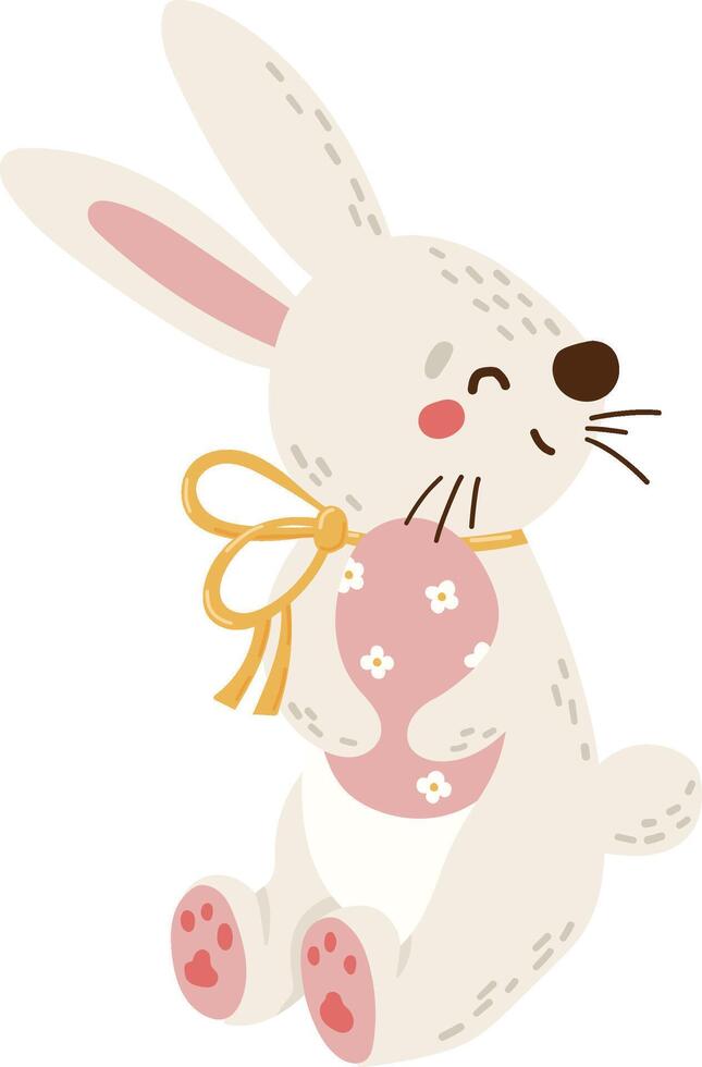 Easter rabbit isolated, cute flower cartoon vector