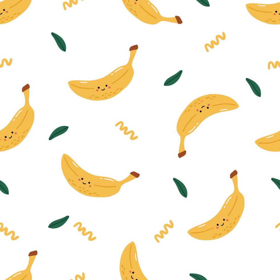 Fruits pattern, cute fruits with face, kids pattern, summer seamless pattern, banana art vector