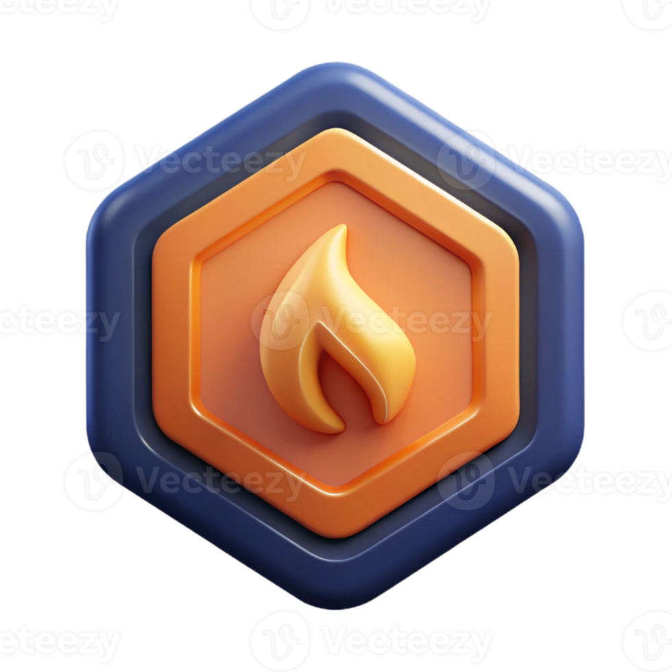 sumptuous reflective gothic Hexagonal badge with a flame. Crisp edges, single-weight stroke, with Scalable Design. gallery standard png