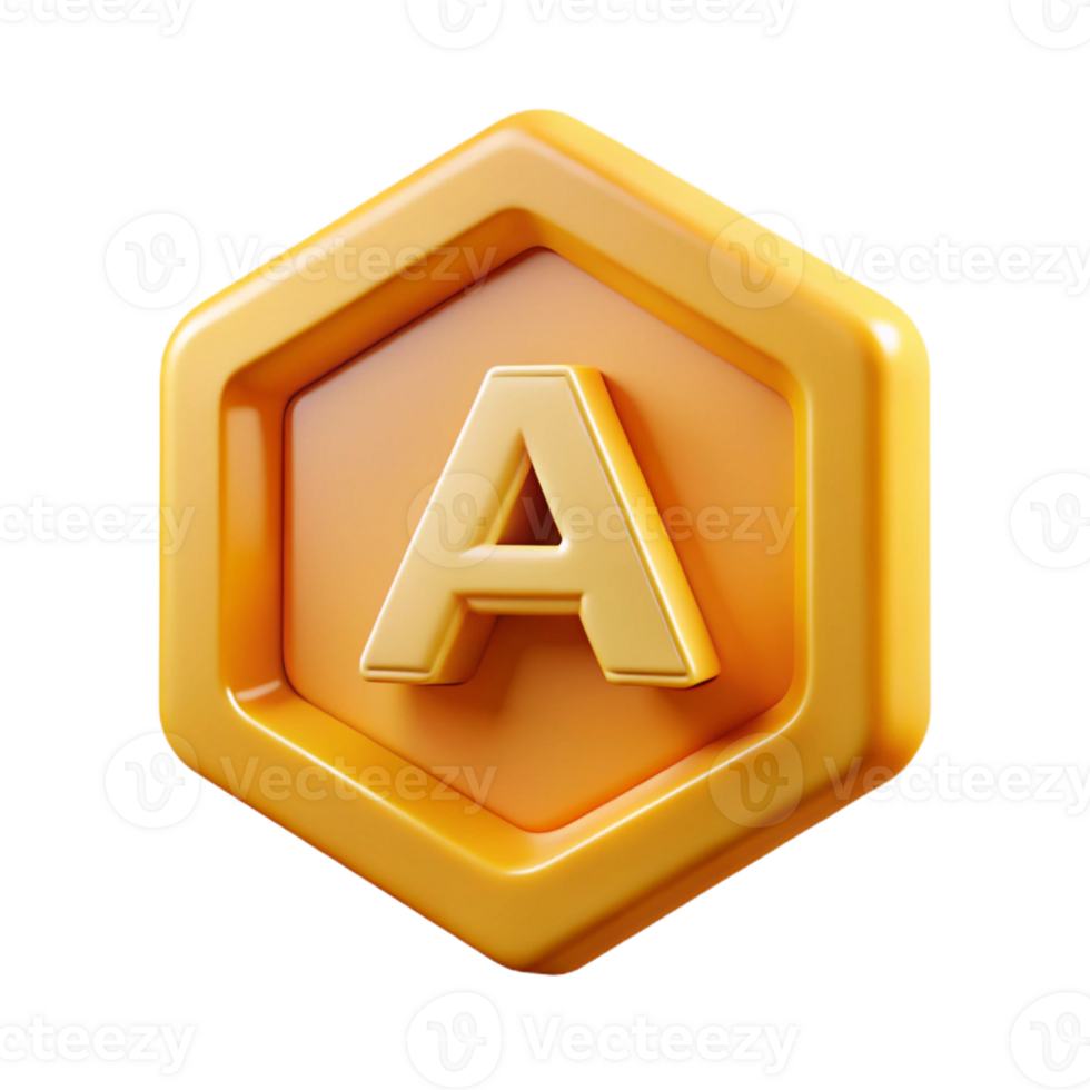radiant rustic Octagonal badge with letter 'A', symmetrical, flat mustard yellow with Scalable Design. elite png