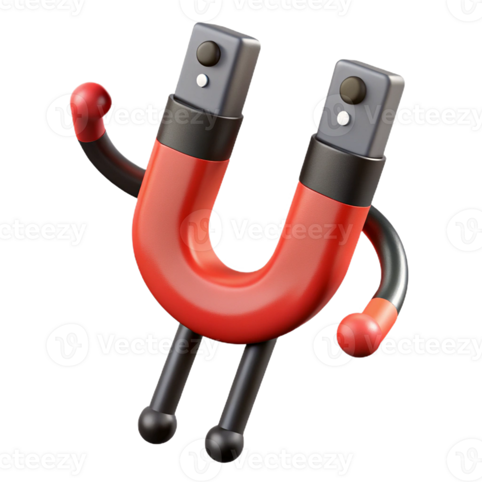 pristine rustic U-shaped magnet character attracting metal objects, flat red and black with Scalable Design. premium png