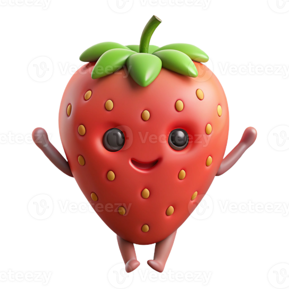 timeless organic Strawberry character with simple seeds. Clean lines, flat color, with Scalable Design. premium png