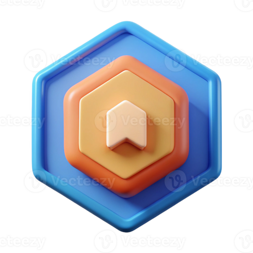 magnífico icônico hexagonal crachá com uma simples seta. plano cor, limpar \ limpo linhas, mínimo com escalável Projeto. png