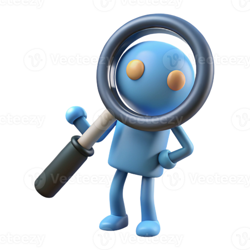 stunning rare Magnifying glass character with a circular lens and handle. Flat color, clean lines, minimal with Scalable Design. png