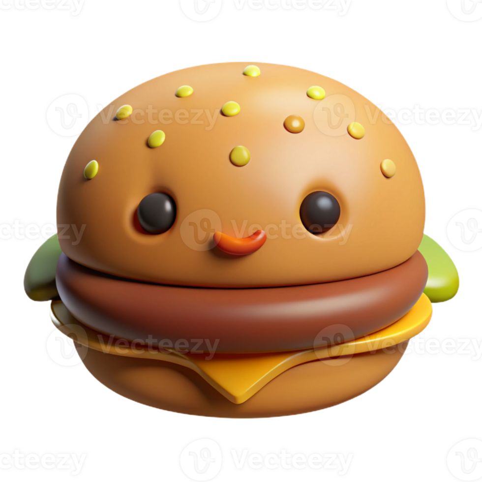 hypnotic creative Hamburger character with sesame seeds, flat brown and yellow, single-weight stroke with Scalable Design. elite png