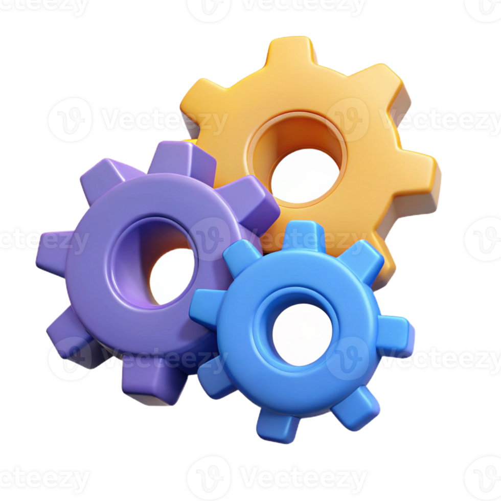 radiant sought-after Three interconnected gears representing a process. Flat color, clean lines, minimal with Scalable Design. png