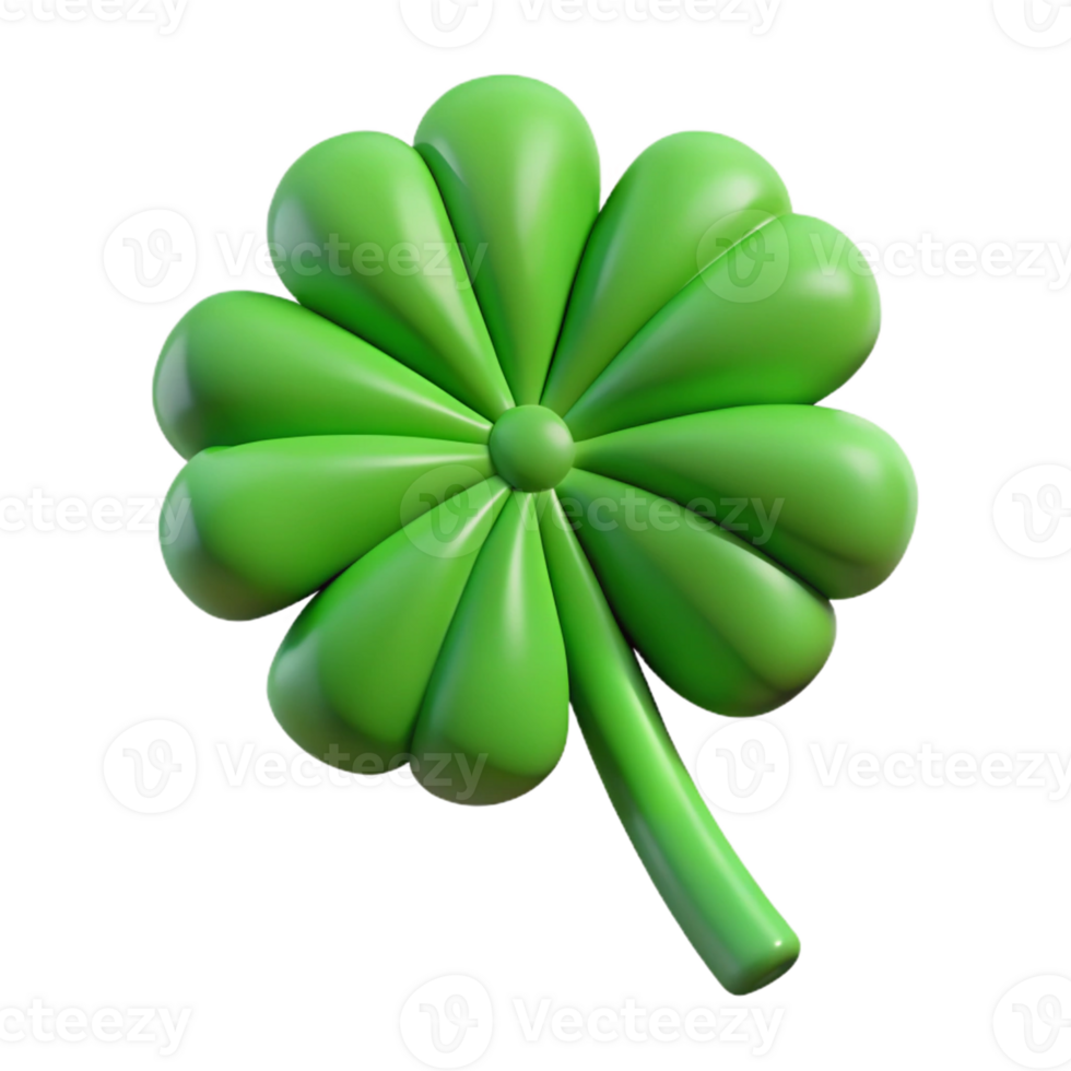 majestic joyful vintage Symmetrical four-leaf clover, single-weight stroke, flat green with Scalable Design. high resolution png
