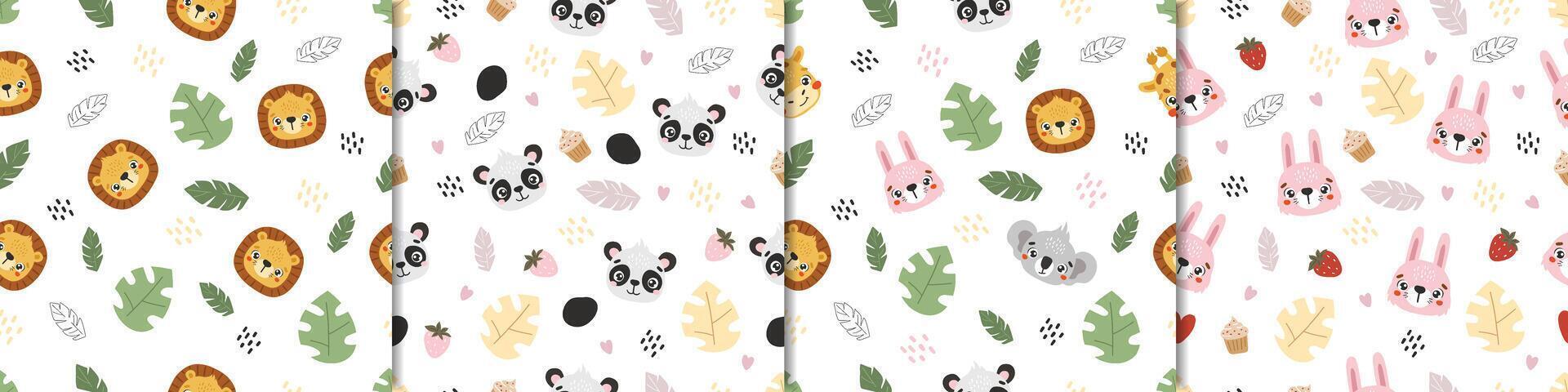 Animals pattern, cute animals, kids pattern, cartoon, seamless pattern vector