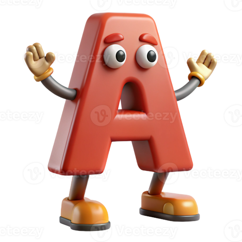 wonderful tranquil traditional Letter A character with arms and legs. Clean lines, scalable, flat color with Scalable Design. fine detail png