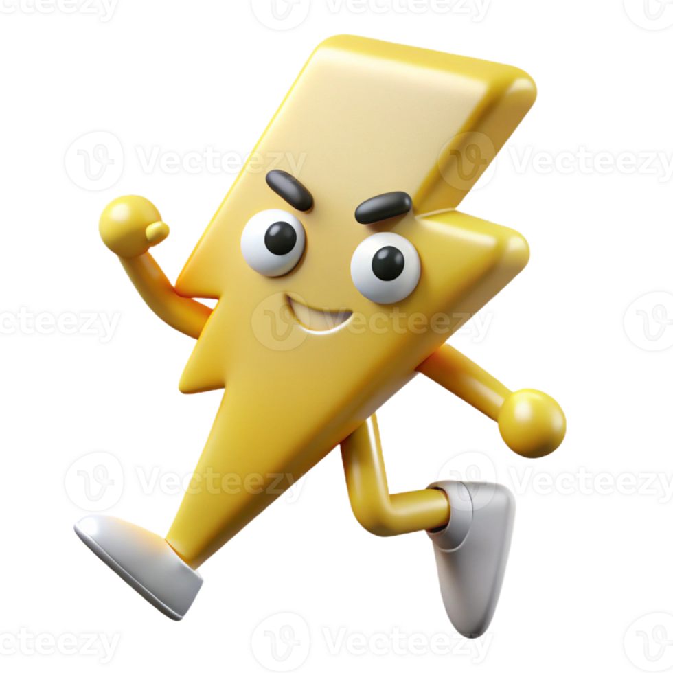 passionate fascinating Lightning bolt character with arms and legs. Crisp edges, single-weight stroke, clean lines with Scalable Design. 4K png