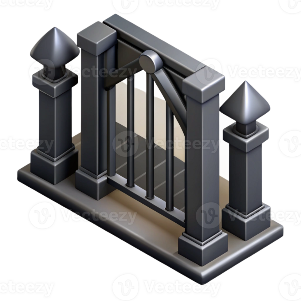 nostalgic elegant Symmetrical isometric gate with sharp edges and a black color with Scalable Design. sharp png