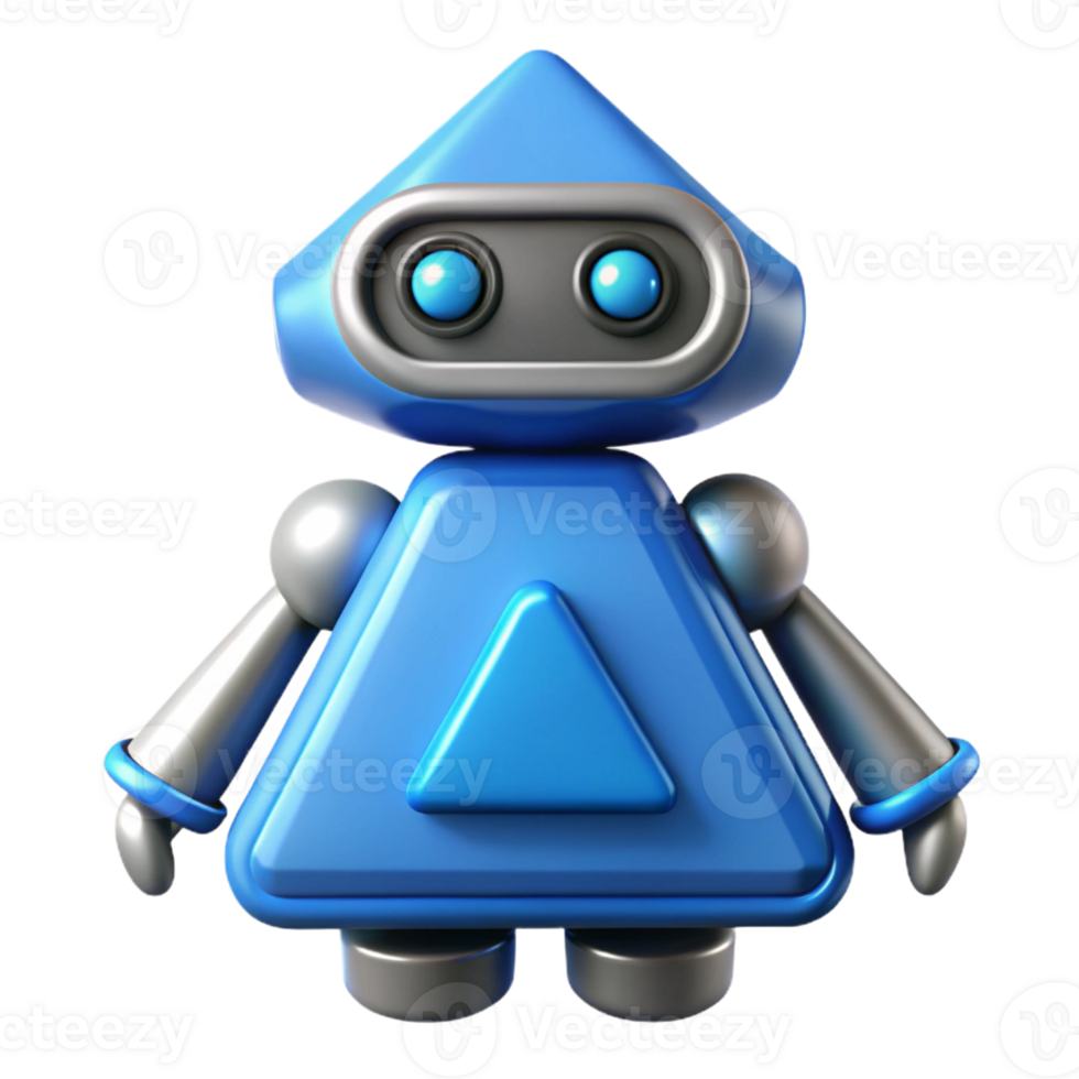fascinating dreamy nordic Triangular robot character, sharp edges, flat blue, with Scalable Design. sharp png