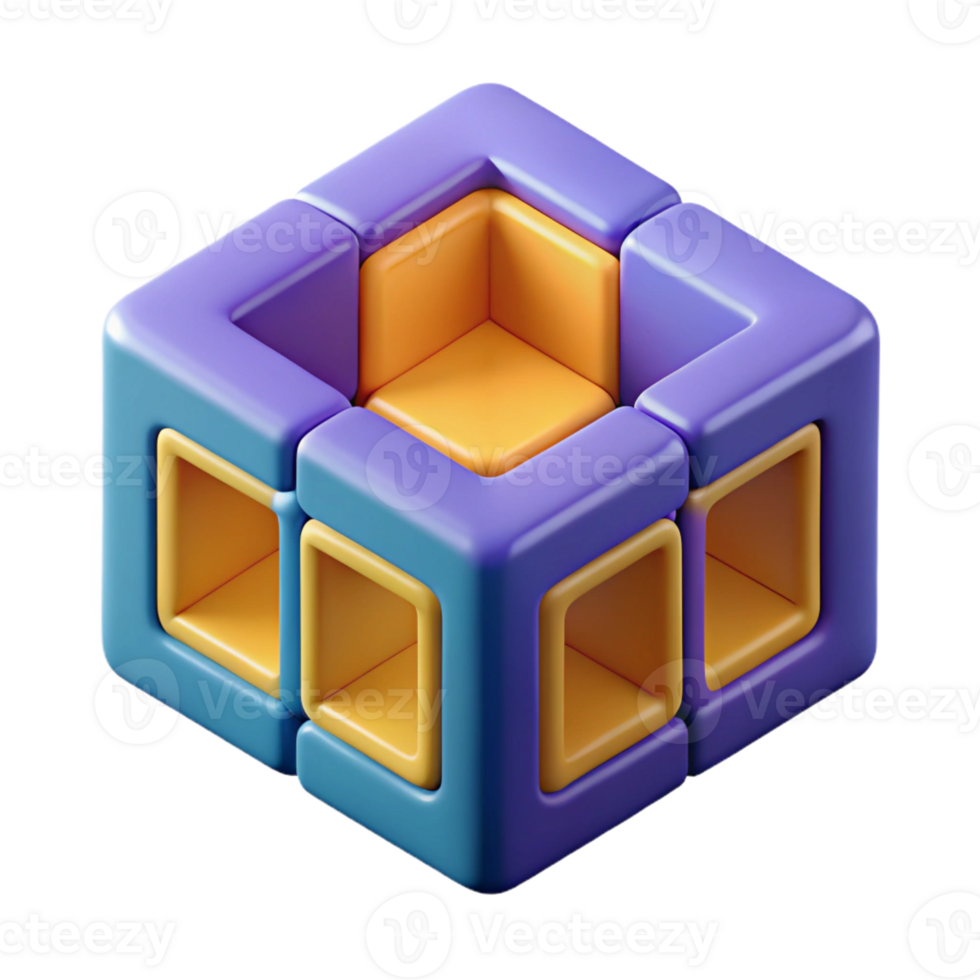hypnotic inspired Isometric cube with three visible faces. Clean lines, geometric, with Scalable Design. png