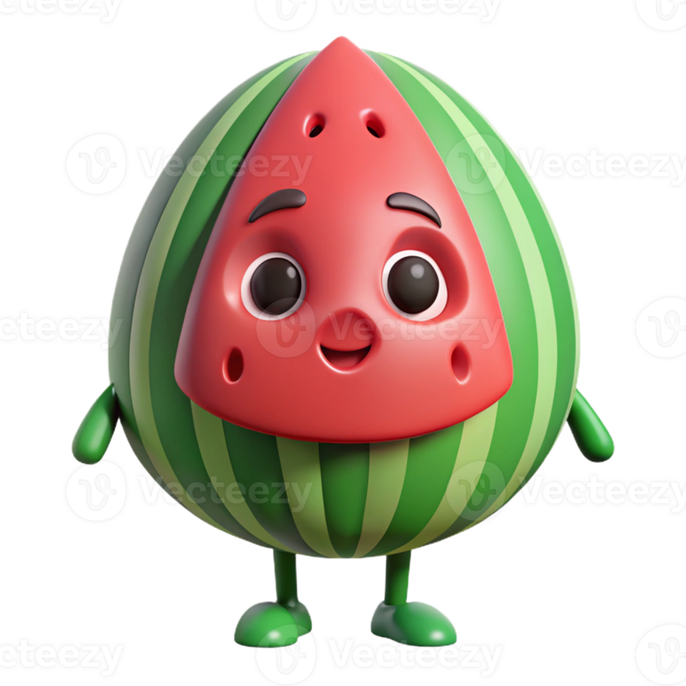 picturesque dreamy victorian Watermelon character with seeds, flat green and red, single-weight stroke with Scalable Design. precision png