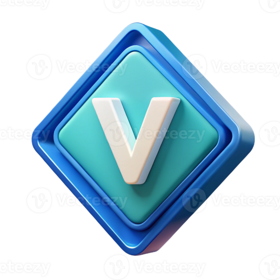 mesmerizing joyful futuristic Diamond-shaped badge with a stylized letter V . Clean lines, flat color, geometric design with Scalable Design. ultra HD png