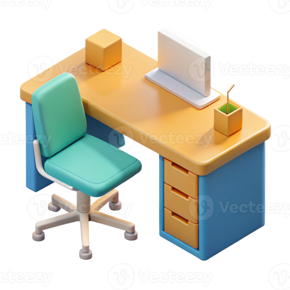 sought-after classic Isometric office desk and chair. Clean lines, flat color. with Scalable Design. elite png