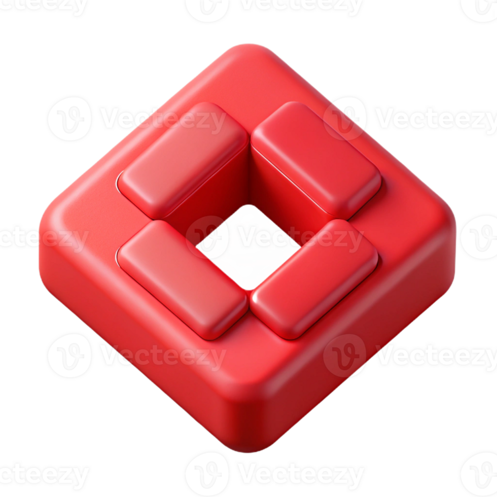 whimsical alluring Geometric square character, single-weight stroke, red, symmetrical design with Scalable Design. masterfully captured png