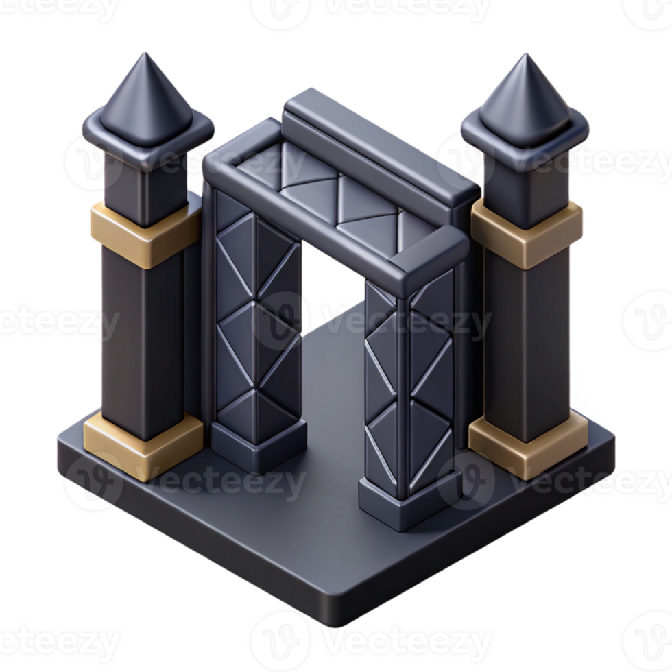 picturesque whimsical bohemian Symmetrical isometric gate with sharp edges and a black color with Scalable Design. gallery standard png