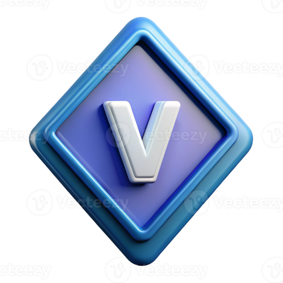 mesmerizing joyful renaissance Diamond-shaped badge with a stylized letter V . Clean lines, flat color, geometric design with Scalable Design. perfect clarity png