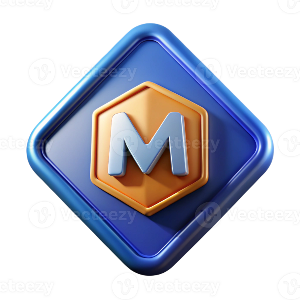 mysterious impressive Triangular badge with a stylized letter M . Crisp edges, scalable, single-weight stroke with Scalable Design. studio quality png
