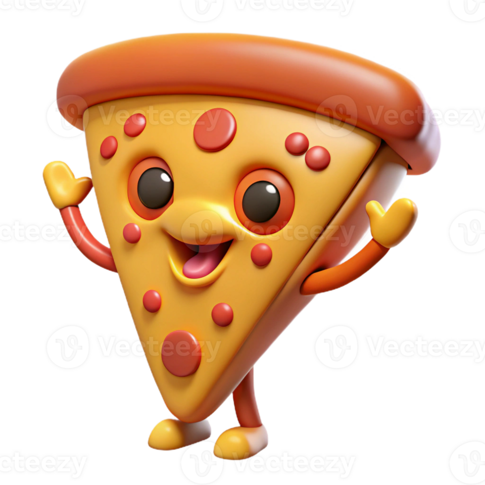 unforgettable creative Pizza slice character with pepperoni, flat yellow and red, crisp edges with Scalable Design. genuine png